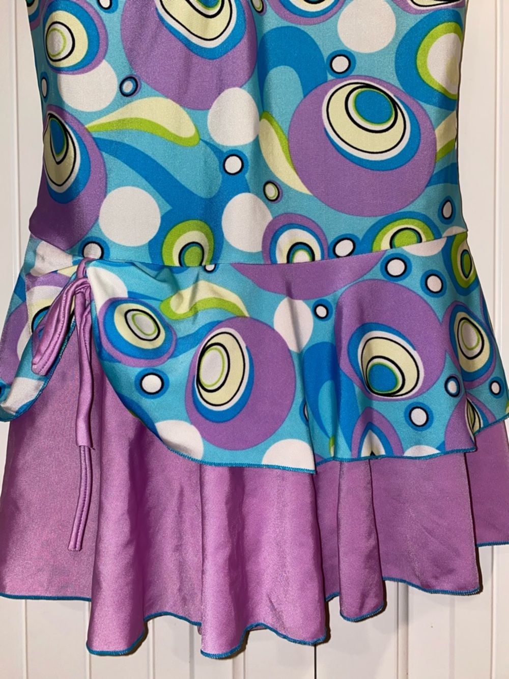 Retro Circle Print Swim Dress - Blue, Purple, Lime - Picture 3 of 10